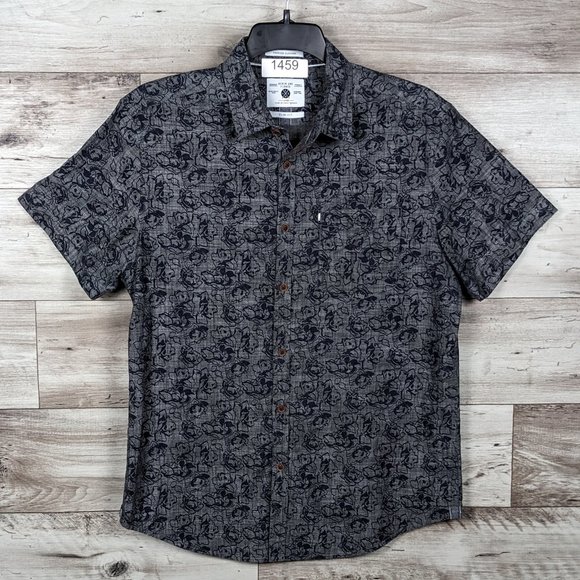 Denim & Flower* Men's Short‎ Sleeve Button Down Curved Hem Shirt~ Size Large - Picture 1 of 15